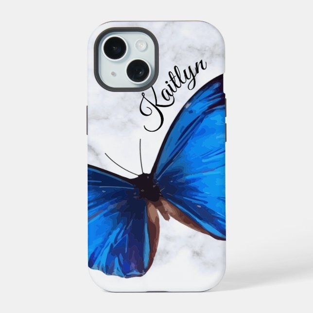 iPhone 15 Papillon Morpho Bleu Clair | Coque de Téléphone Pe (Verso)