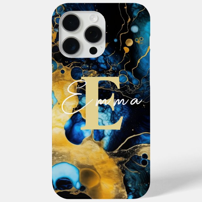 iPhone 15 Pro Max Coque avec encre d'alcool bleu e (Verso)