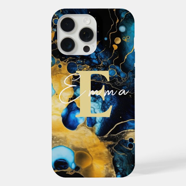 iPhone 15 Pro Max Coque avec encre d'alcool bleu e (Verso)
