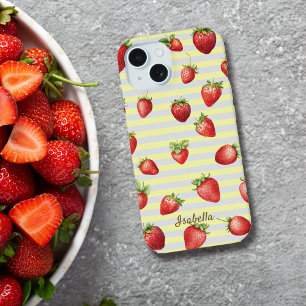 iPhone 15 Rayures de vanille fraise Personnaliser le Coque i