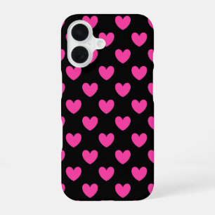 iPhone 16 Cœurs en polka rose fuchsia sur coque noire Case-M