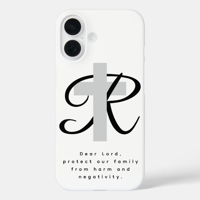 iPhone 16 coque avec croix religieuse et prière (Verso)