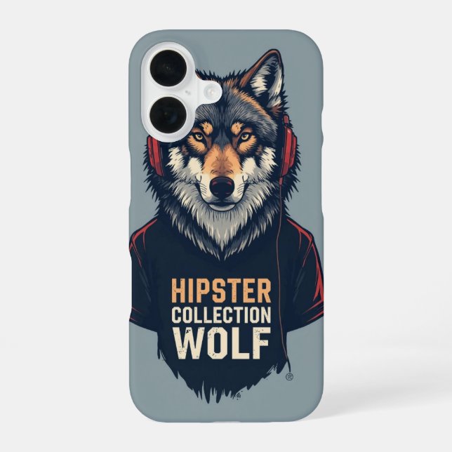 iPhone 16 Coque mobile Hipster Wolf Headphones (Verso)