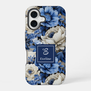iPhone 16 Fleurs Bleu Marine Élégantes Coque de Protection p