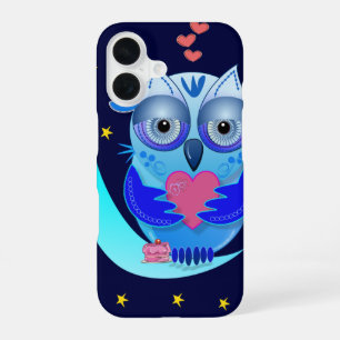 iPhone 16 Jolie chouette de dessin animé en coque amoureux