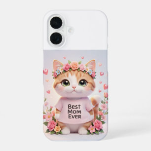 iPhone 16 Meilleure Maman Ever Mignon Floral Chat Coque iPho