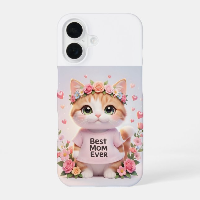 iPhone 16 Meilleure Maman Ever Mignon Floral Chat Coque iPho (Verso)
