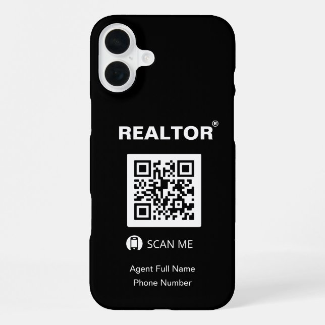 iPhone 16 Plus Coque noir - Realtor®+QR Code (Verso)