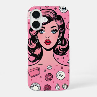 iPhone 16 Pop art fille coque rose coque design
