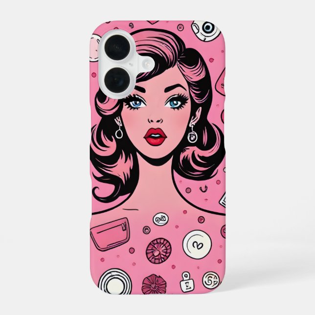 iPhone 16 Pop art fille coque rose coque design (Verso)
