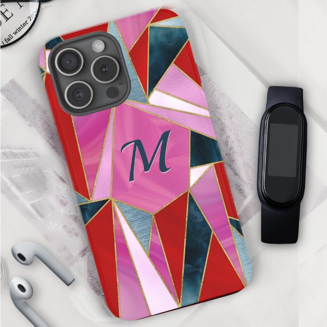 iPhone 16 Pro Coque géométrique abstrait-Mate iP rouge chic gris (Créateur téléchargé)