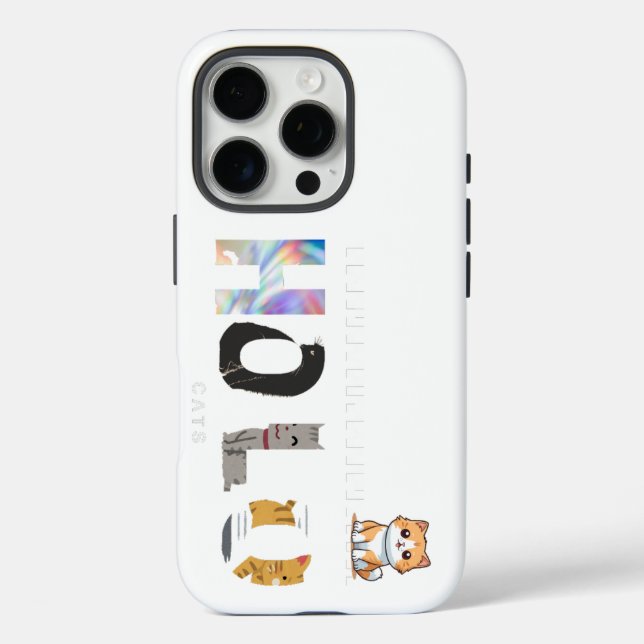 iPhone 16 Pro Holo, Conception de chat dur | Coque de téléphone (Verso)