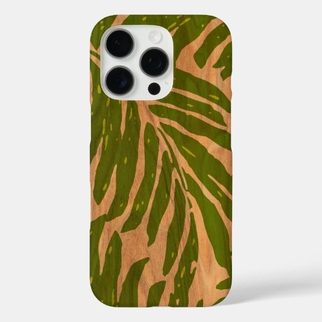 iPhone 16 Pro Kahanu Palm hawaïen Faux bois en Coque vert (Verso)
