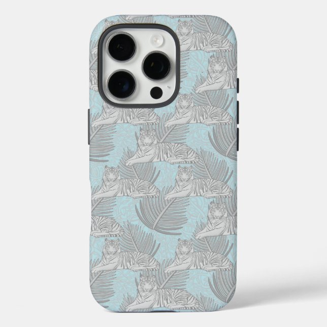 iPhone 16 Pro Motif de Tigre de la Jungle Bleue Coque-Mate coque (Verso)