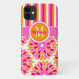 iPhone 1 Plus Coque   Floral, Rayures   Orange ros