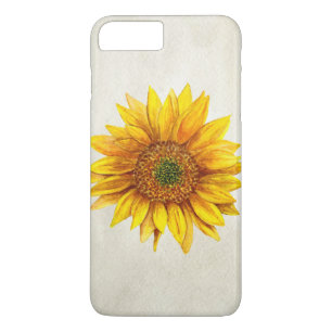 iPhone 7 Plus Coque de tournesol. Fleur rustique jaune aquarelle