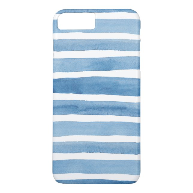 iPhone 8 Plus/7 Plus Bandes bleu aquarelle. Coque moderne. Nautical (Dos)