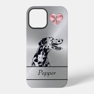 Coque iPhone 12 Argent/Coeur rose Coque de l'iPhone 12 Dalmatien
