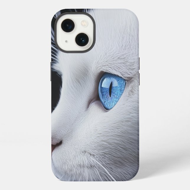 iPhone Chat Blanc Charmant avec des Yeux Bleus – Coque iP (Verso)