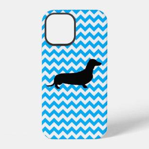iPhone 12 Chevron Bébé Bleu Avec Coque Silhouette Dachshund-