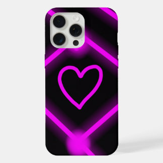 iPhone 15 Pro Max coque de conception de coeur violet/rose brillant