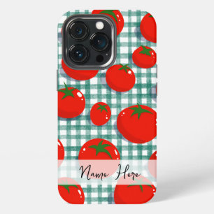 Etui iPhone 13 Pro Coque de téléphone à carreaux verts avec tomate pe
