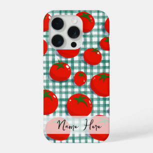 iPhone 15 Pro Coque de téléphone à carreaux verts avec tomate pe