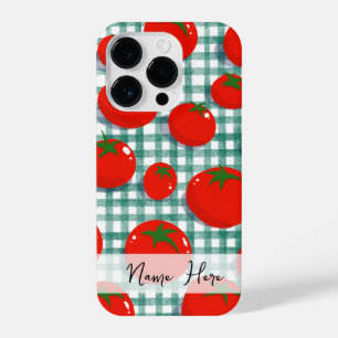 Pour iPhone 14 Plus Coque de téléphone à carreaux verts avec tomate pe
