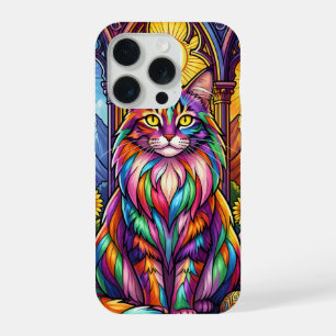iPhone 15 Pro coque de téléphone chat arc-en-ciel coloré
