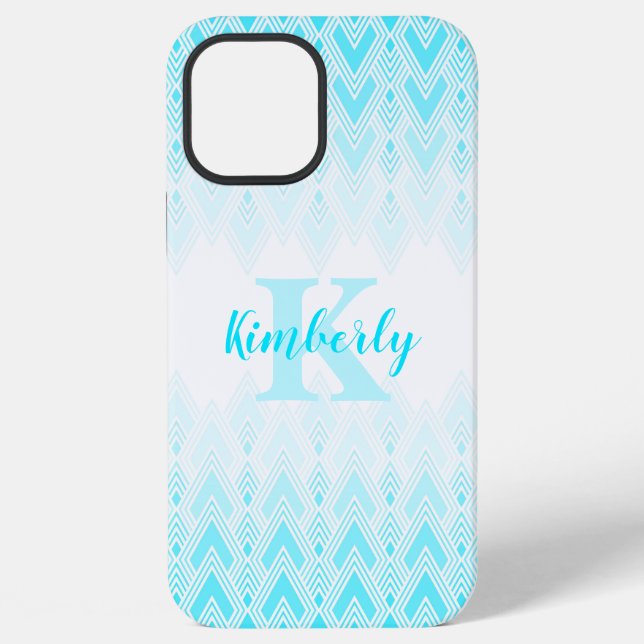 iPhone Coque en forme de diamant bleu avec initiale et no (Verso)