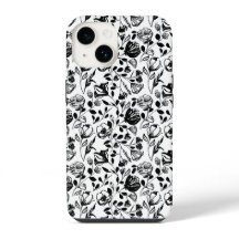 Coque floral noir et blanc tiré à la main