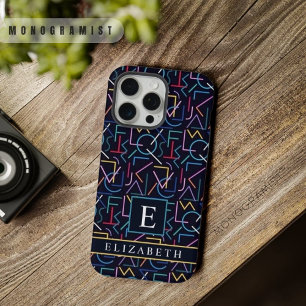 iPhone 15 Pro Max Coque motif abstrait noir sarcelle bleu jaune roug