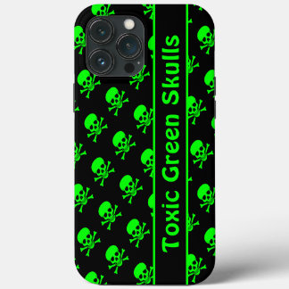Etui iPhone 13 Pro Max Coque Motif de crâne noir et vert avec texte perso