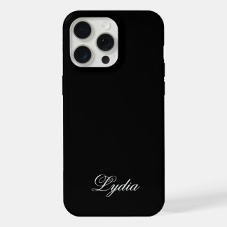 iPhone 15 Pro Max Élégant Coque noir et nom du monogramme blanc