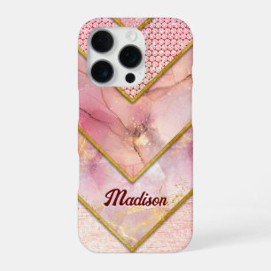iPhone 16 Pro Élégant rose gold girly coque géométrique Case-Mat