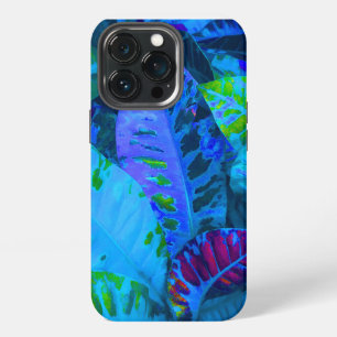 Etui iPhone 13 Pro Feuilles tropicales bleues. Coque de téléphone Cas