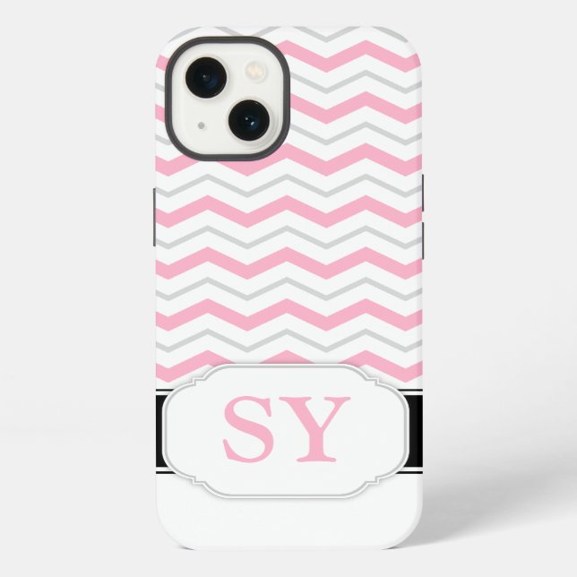 iPhone Pink & Grey Chevron Monogram iPad 2/3/4 Coque (Verso)