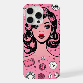 iPhone 15 Pro Max Pop art fille coque rose coque design