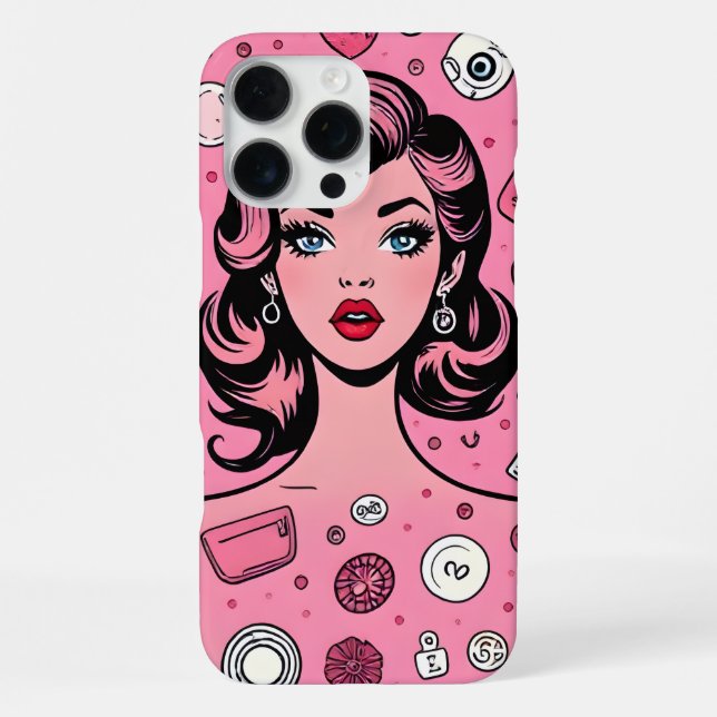 iPhone Pop art fille coque rose coque design (Verso)