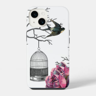 Pour iPhone 14 Roses vintages de cage à oiseaux Coque d'hirondell