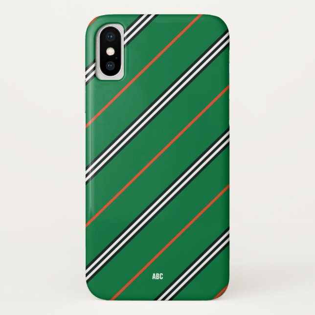 iPhone X Coque vert à bande monogramme (Dos)