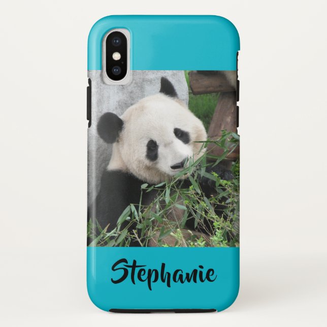 iPhone X Tough Coque géant Panda Typographie bleu  (Dos)