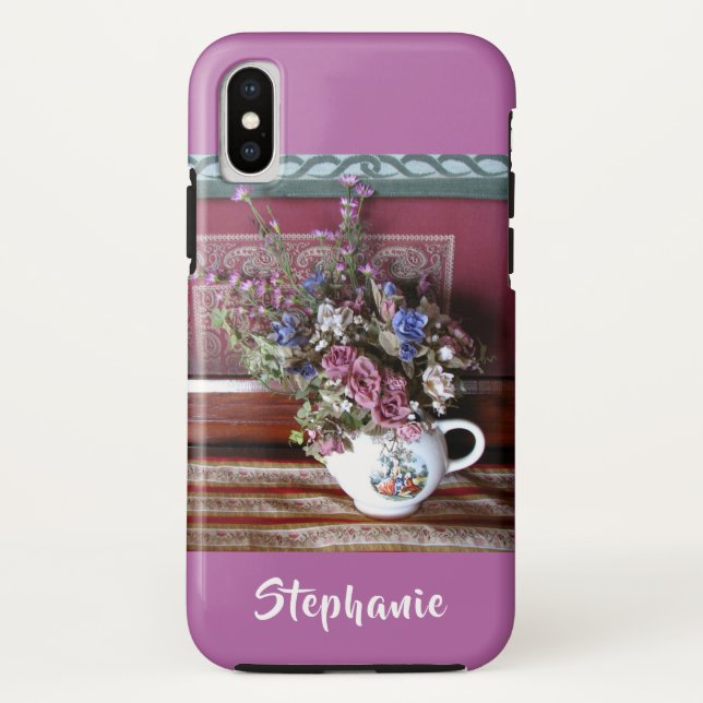 iPhone X Tough Coque Teapot Flowers violet, orchid (Dos)