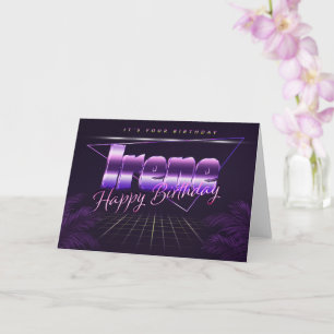 Irène Nom Prénom lila retro carte Anniversaire