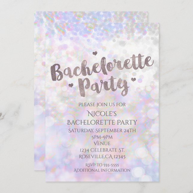 Iridescente Sparkle Bachelorette Party Invitation (Devant / Derrière)