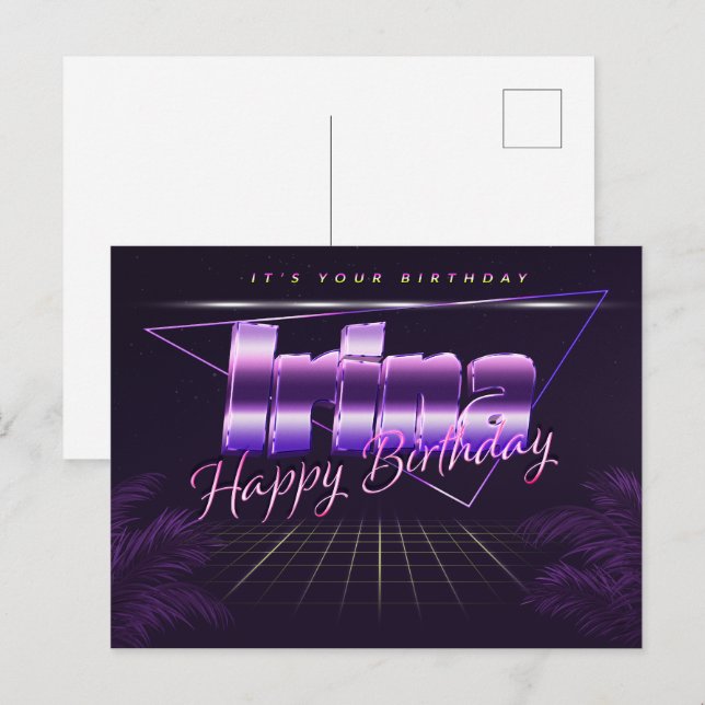 Irina Nom Prénom Anniversaire de la carte postale (Devant / Derrière)