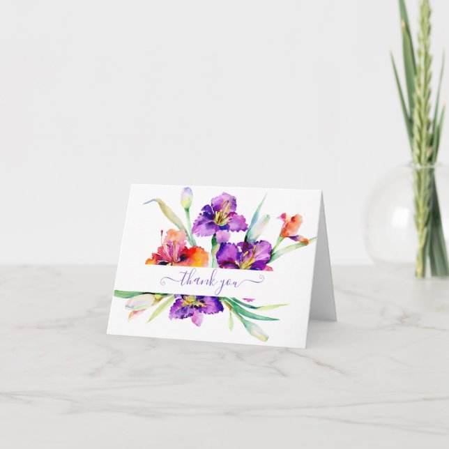 Iris aquarelle violette carte de remerciement pers (Devant)