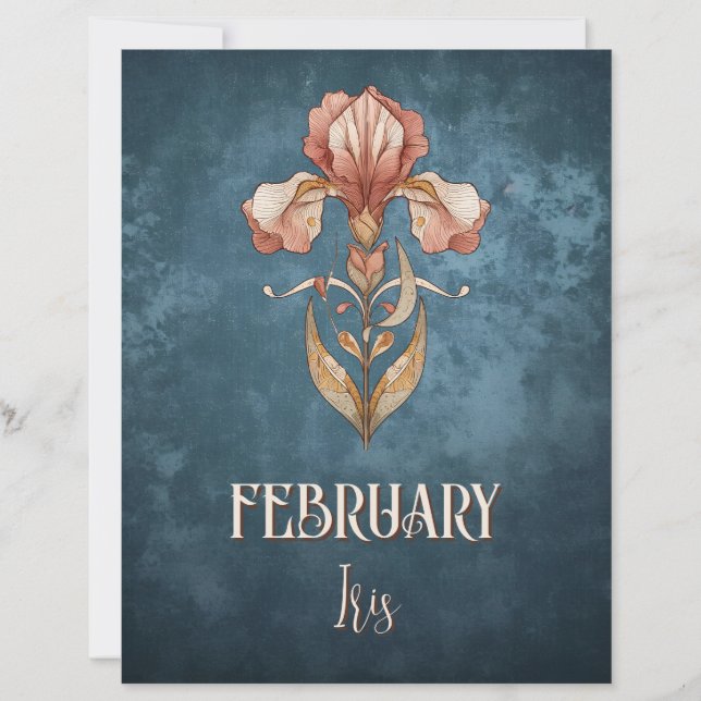Iris Art Nouveau Bleu Imprimable Février Gras (Devant)