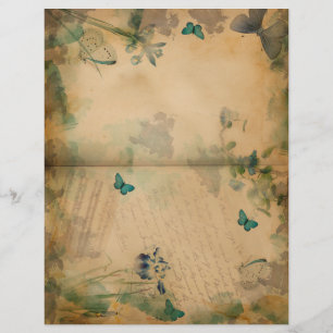 Iris bleu et papillon Vintage
