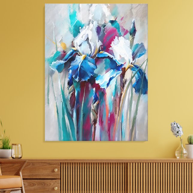 Iris Bloom – Art mural floral impressionniste mode (Insitu(Salon))